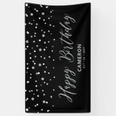 Silver & Black Hexagon Confetti Happy Birthday Ban Spandoek (Verticaal)