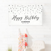 Silver & Black Hexagon Confetti Happy Birthday Spandoek (Insitu)