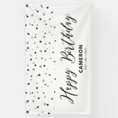 Silver & Black Hexagon Confetti Happy Birthday Spandoek (Verticaal)