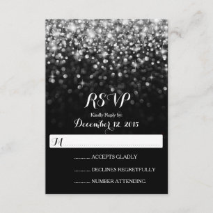 Silver Black Hollywood Glitz Glam Wedding RSVP Kaartje