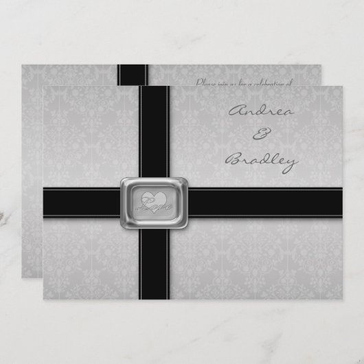 Silver Black Love Medallion Wedding Invitation Kaart (Voorkant / Achterkant)
