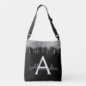 Silver Black Luxury Glitter Glam Monogram Naam Crossbody Tas (Achterkant)