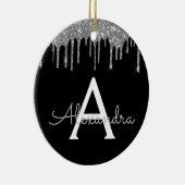 Silver Black Luxury Glitter Glam Monogram Naam Keramisch Ornament (Rechts)