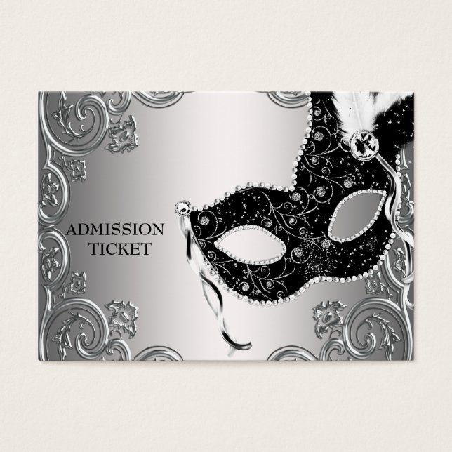 Silver Black Masquerade Party Toegangskaarten Visitekaartjes (Voorkant)