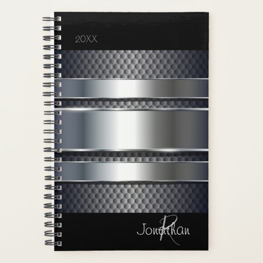 Silver Black Metal Industrial Monogram Planner (Voorkant)