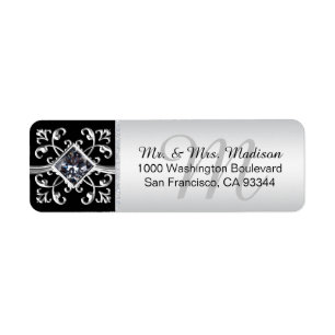 Silver Black Monogram Envelope Return Address Etiket