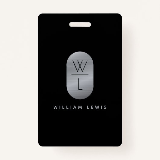 Silver & Black Monogram Modern minimalist Badge (Voorkant)