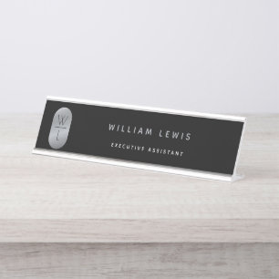 Silver & Black Monogram Modern minimalist Bureau Naambordje