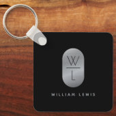Silver & Black Monogram Modern minimalist Sleutelhanger (Voorkant)