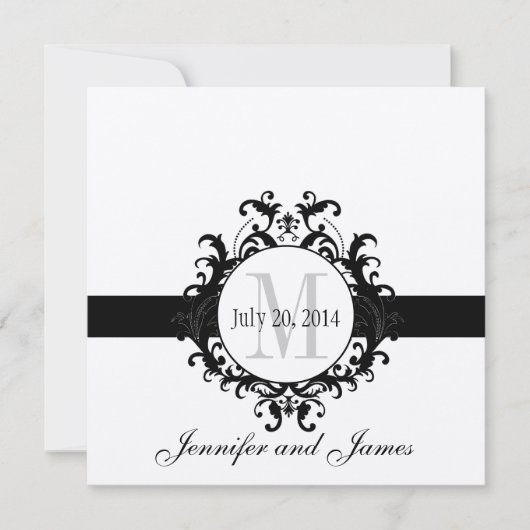 Silver Black Monogram Save the Date Wedding (Voorkant)
