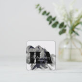 Silver Black Mountains Abstract Signature Monogram Vierkante Visitekaartje (Staand voorkant)