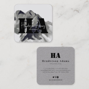 Silver Black Mountains Abstract Signature Monogram Vierkante Visitekaartje