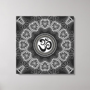 Silver Black Om Sign Love Mandala NewAge Canvas Afdruk