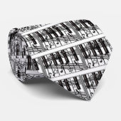 Silver Black Piano Keyboard Notes en sterren Stropdas (Opgerold)