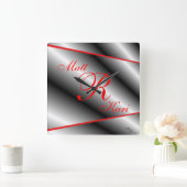 Silver, Black & Red Monogrammed, klokpas aan Vierkante Klok (Huis)