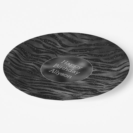 Silver Black Sparkle Zebra Print Papieren Bordje (Gekanteld)