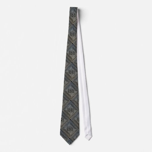 Silver Black Square Shapes Celtic Knotwork Pattern Stropdas (Voorkant)