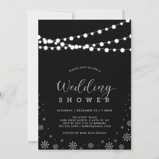 Silver & Black String Lights Winter Wedding Shower Kaart (Voorkant)