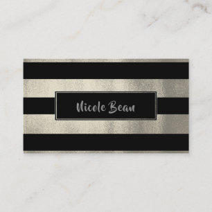 Silver & Black Stripes Chic Modern Glam Visitekaartje