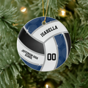 Silver, Black, White & Blue Volleyball - DIY Keramisch Ornament