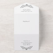 Silver Black White Flourish formeel huwelijk All In One Uitnodiging (Buitenkant)