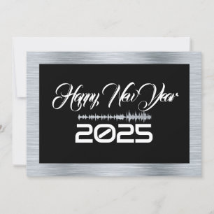 Silver & black wish card New Year met sound wave Feestdagenkaart