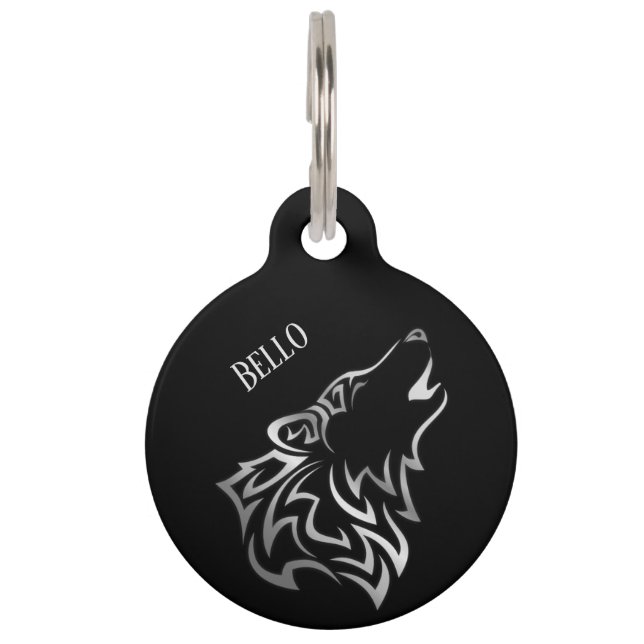 Silver Black Wolf Huisdierpenning (Voorkant)
