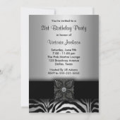 Silver & Black Zebra 21e verjaardagsfeestje Kaart (Achterkant)