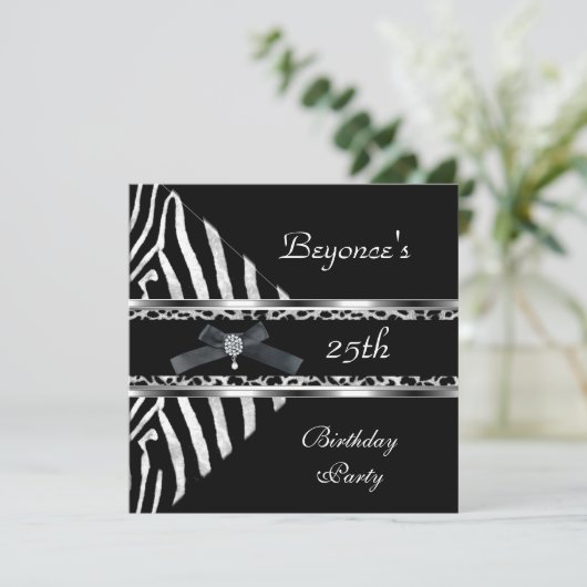 Silver Black Zebra Leopard Invitation 25e annivers (Debout devant)