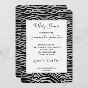 Silver Black Zebra Print Baby shower Kaart