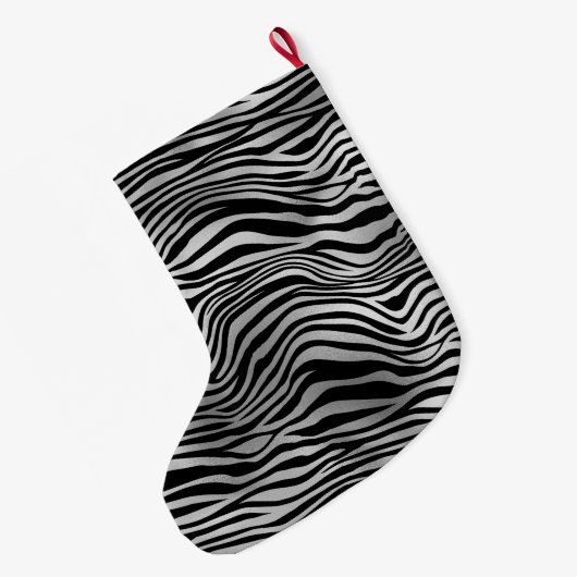 Silver Black Zebra Print Grote Kerstsok (Achterkant (Hangend))