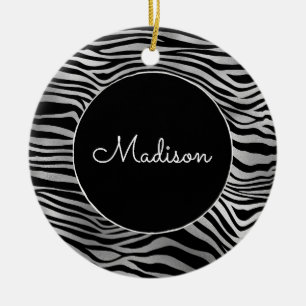 Silver Black Zebra Print Keramisch Ornament