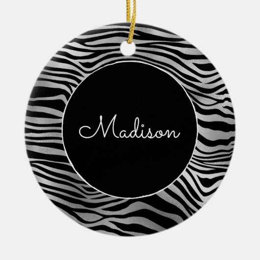 Silver Black Zebra Print Keramisch Ornament (Voorkant)
