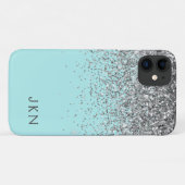 Silver Blauwgroen Aqua Blue Girly Glitter Monogram Case-Mate iPhone Case (Achterkant (horizontaal))