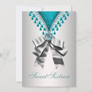 Silver Blauwgroen Blue Sweet Sixteen Birthday Part Kaart