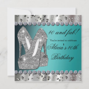 Silver Blauwgroen Glitter High Heels Party Invitat Kaart