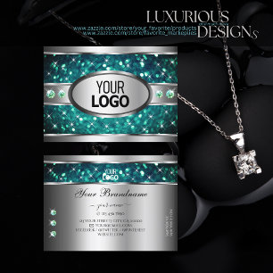 Silver Blauwgroen Glitter Sparkle Rhinestones voeg Visitekaartje