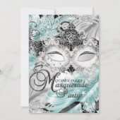 Silver Blauwgroen Sparkle Masquerade Quinceanera Kaart (Voorkant)