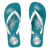 Silver Blauwgroen Zee Turtle Coastal Monogram Teenslippers (Voetbed)