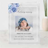 Silver bleu floral photo élégant programme funérai (Devant)