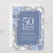 Silver Blue 50th Birthday Invitation (Devant)