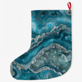 Silver Blue Aqua Glam Glitz Kerstnaam Grote Kerstsok (Achterkant)