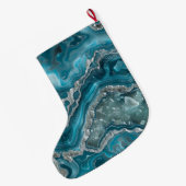 Silver Blue Aqua Glam Glitz Kerstnaam Grote Kerstsok (Achterkant (Hangend))