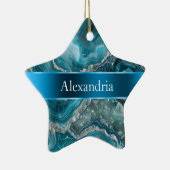 Silver Blue Aqua Glam Glitz Kerstnaam Keramisch Ornament (Rechts)