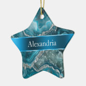 Silver Blue Aqua Glam Glitz Kerstnaam Keramisch Ornament (Links)