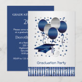 Silver blue ballonnen, mortar Graduation Party Kaart (Voorkant / Achterkant)