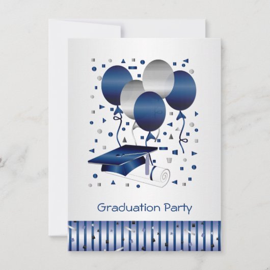 Silver blue ballonnen, mortar Graduation Party Kaart (Voorkant)