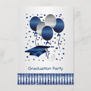 Silver blue ballonnen, mortar Graduation Party Kaart