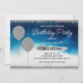 Silver & Blue Birthday Invitation Kaart (Voorkant)