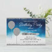 Silver & Blue Birthday Invitation Kaart (Staand voorkant)